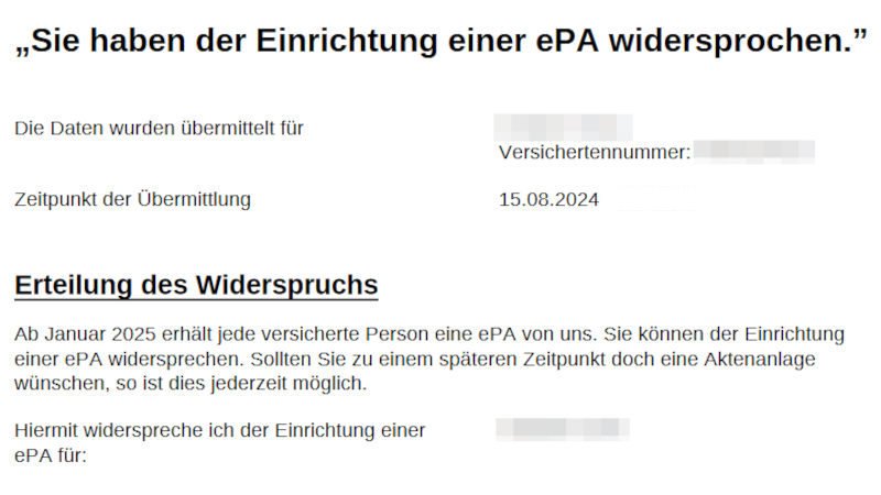 elektronischen Patientenakte (ePA),Widerspruch